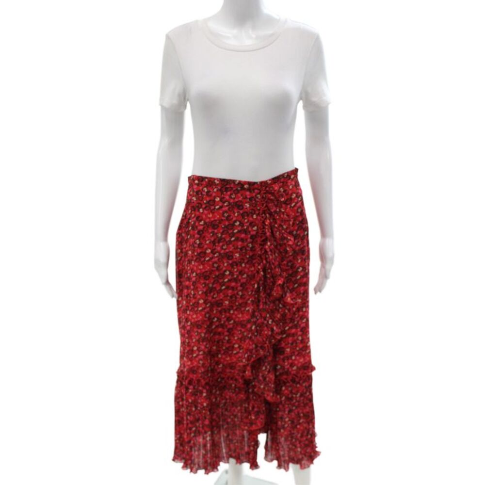 Ganni Women Maxi Skirt Red Floral Recycled Polyester Long Size 38